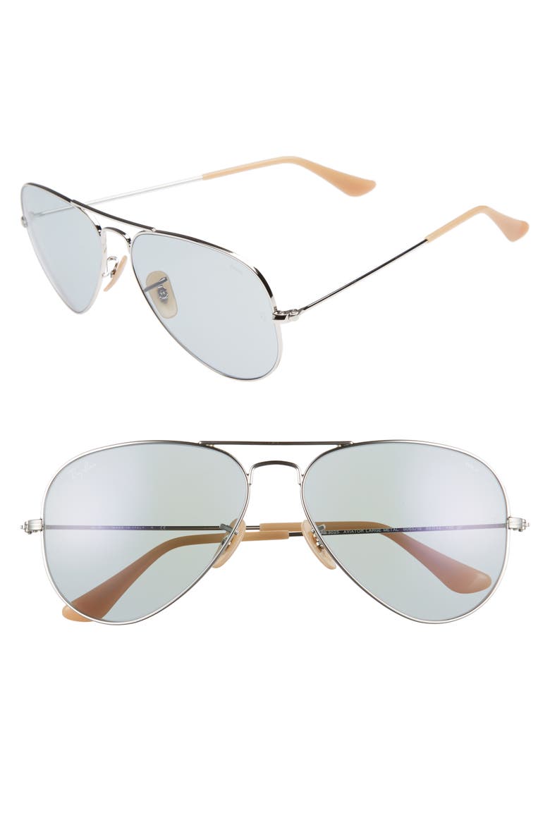 58mm Photochromic Aviator Sunglasses, Main, color, SILVER BLUE