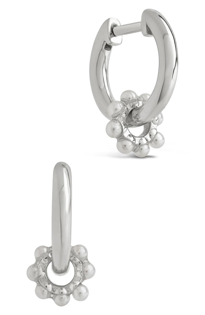 Sterling Forever Alana Imitation Pearl Huggie Hoop Earrings, Main, color,
