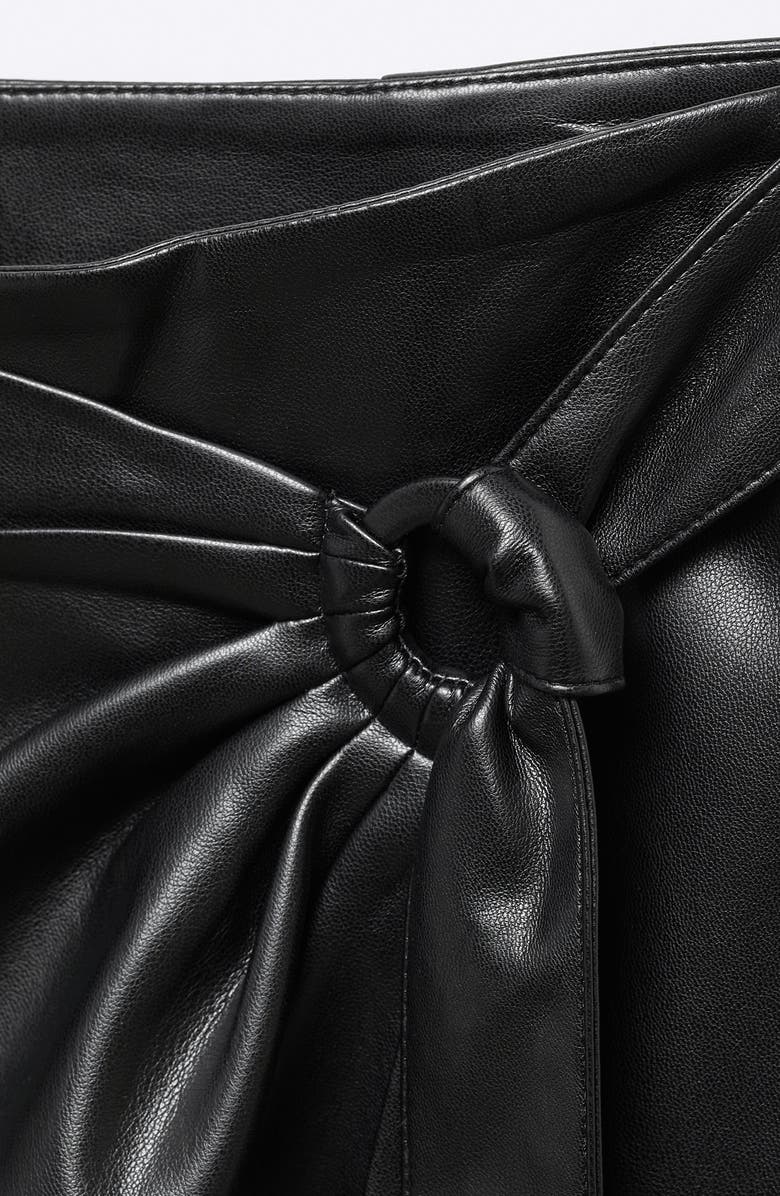 MANGO Draped Faux Leather Wrap Midi Skirt, Alternate, color, 