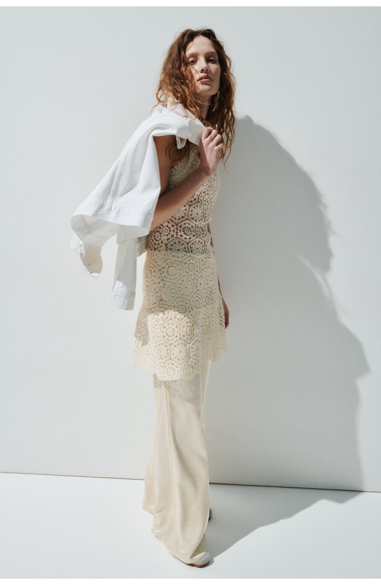 H&M Sleeveless Crochet-look Dress, Alternate, color, Cream