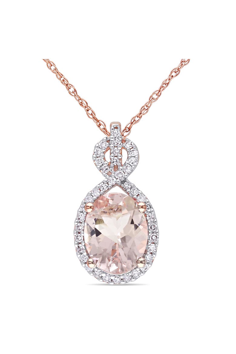 Gemstone & Diamond Infinity Halo Necklace 10K, Main, color, Morganite/Rose Gold