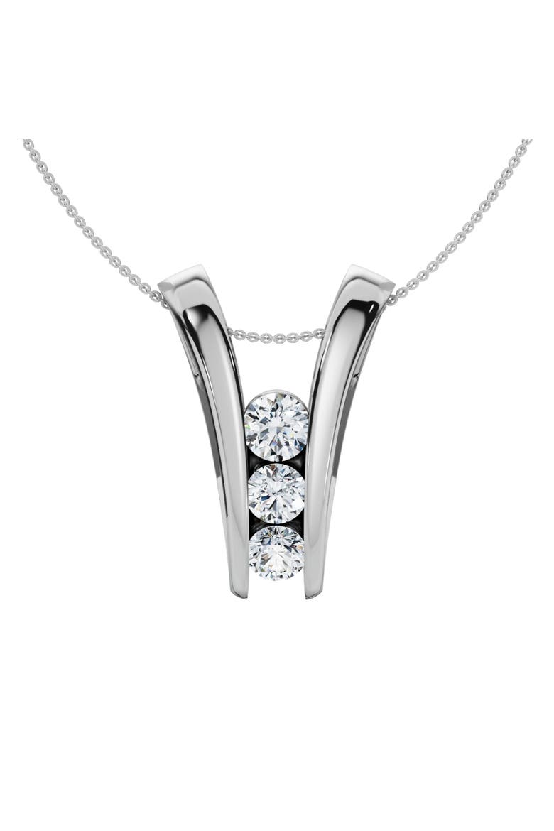 1/2Ct Three Stone Diamond Pendant Gold Women's 18" Necklace Lab Grown, Main, color, White Gold