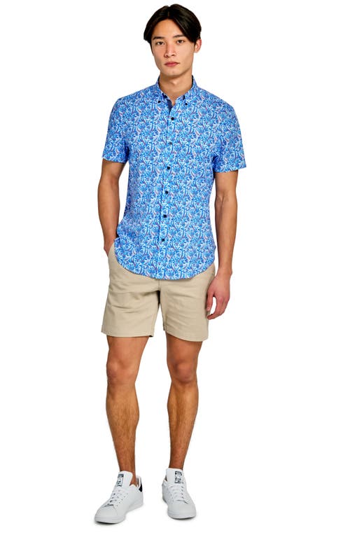 Construct Slim Fit 4-way Stretch Short Sleeve Button-up Shirt In Blue