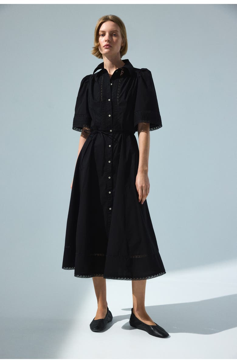 H&M Cotton shirt dress with pintucks, Main, color, Black