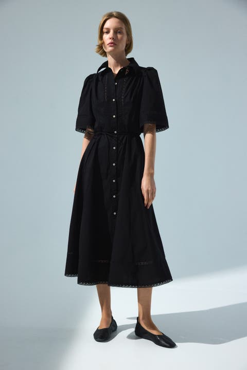 Cotton shirt dress with pintucks