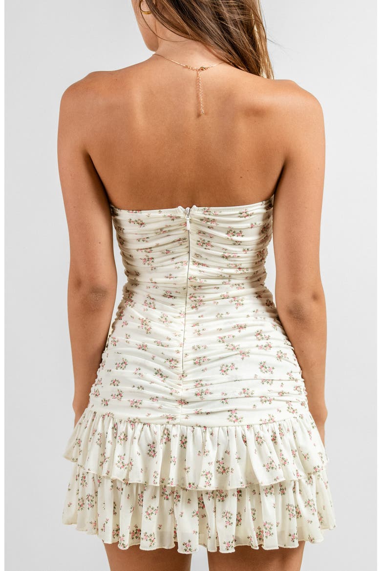 Floral Strapless Ruched Ruffle Hem Minidress, Alternate, color, IVORY