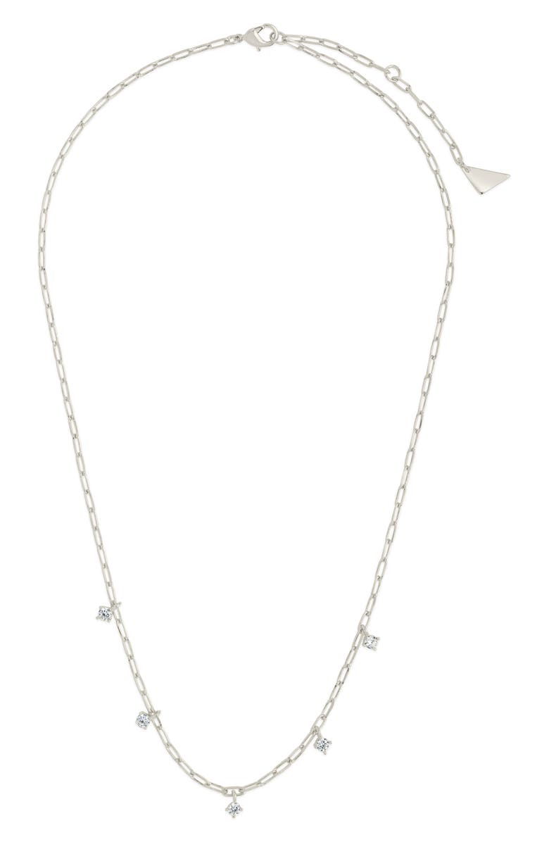 Sterling Forever Iskra Cubic Zirconia Charm Paperclip Chain Necklace, Main, color, Silver