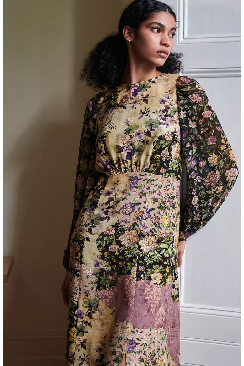 Floral Long Sleeve Maxi Dress, Alternate, color, BLACK MULTI