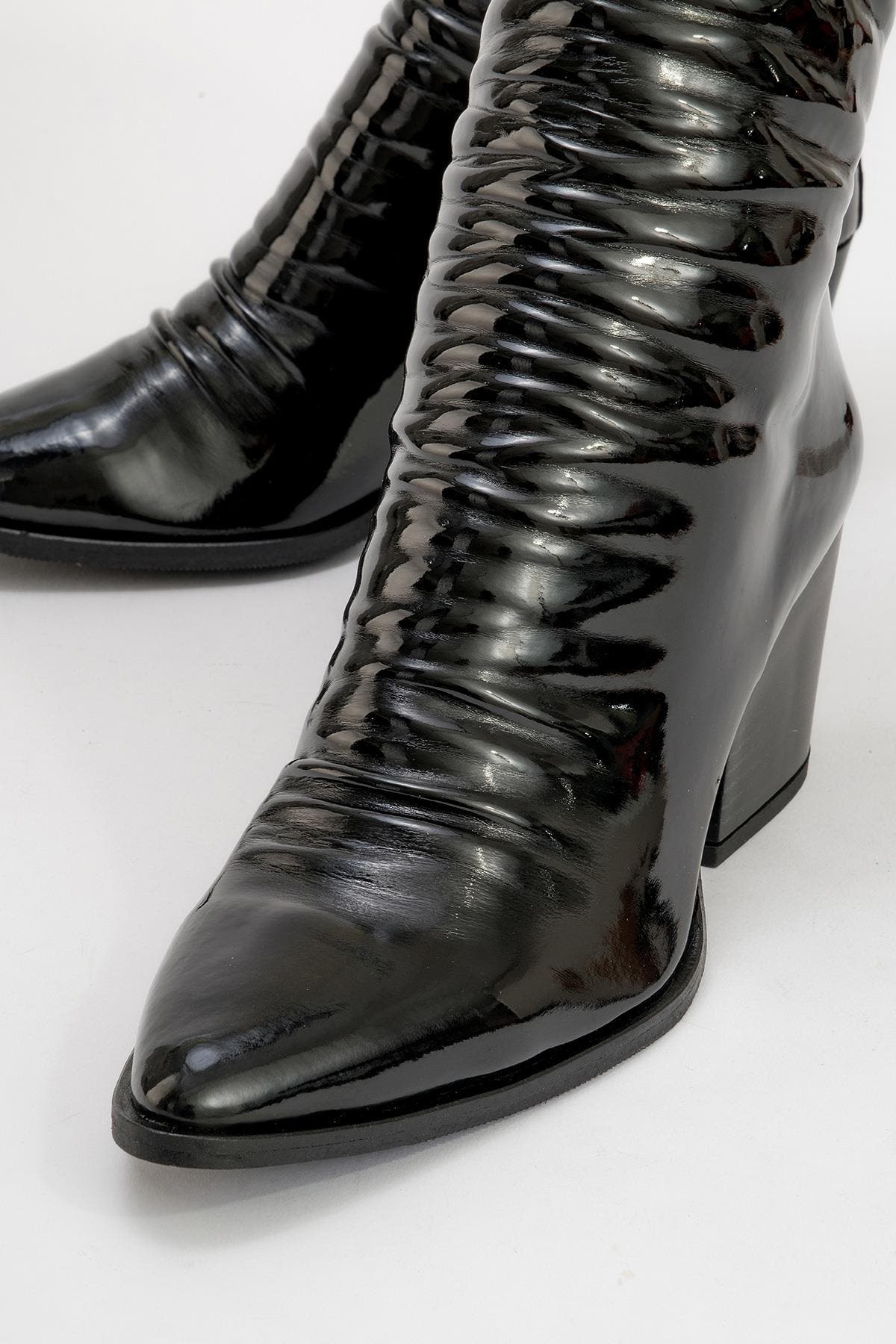 Laval Back-Zip Block Heel Boot, Alternate, color, Black Patent Faux Leather