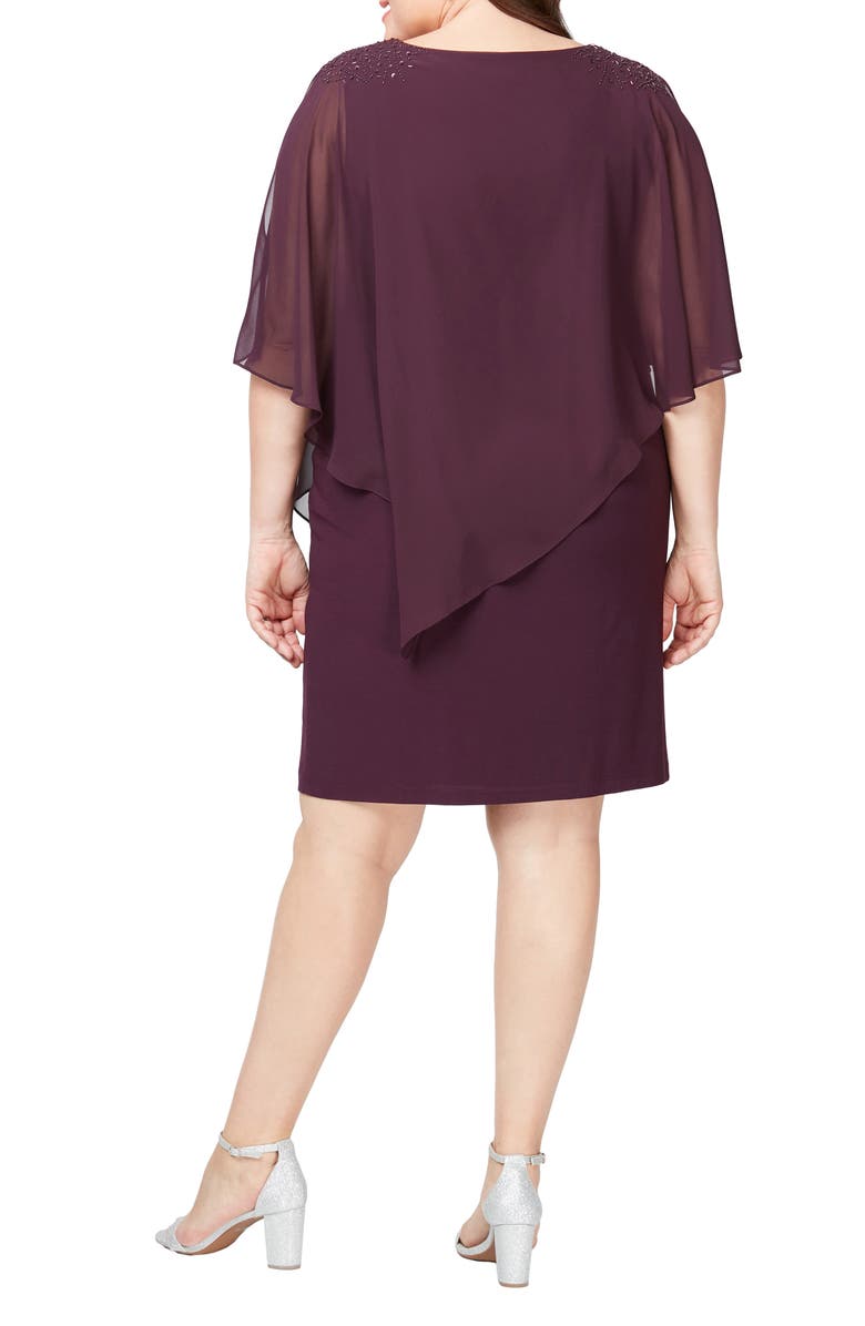 SL FASHIONS Beaded Popover Dress, Alternate, color, Aubergine