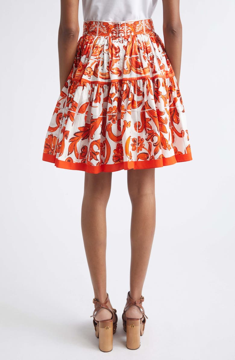 Dolce&Gabbana Majolica Print Cotton Poplin Miniskirt, Alternate, color, S9000 Variante Abbinata