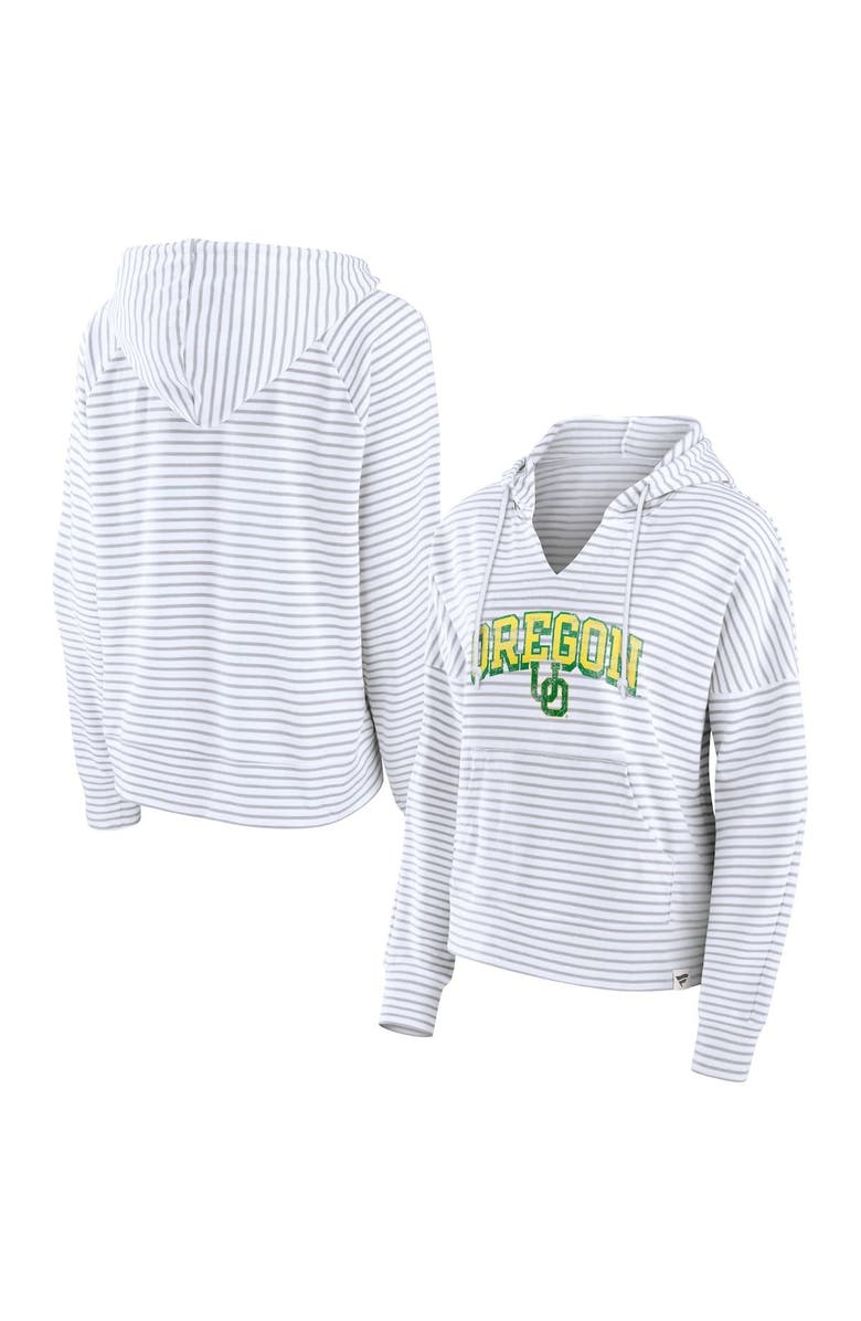 FANATICS Women's Fanatics Branded  White Oregon Ducks Striped Notch Neck Pullover Hoodie, Main, color, 