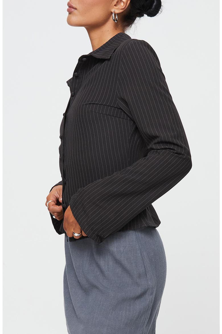 Anni Pinstripe Button-Up Shirt, Alternate, color, BLACK PINSTRIPE