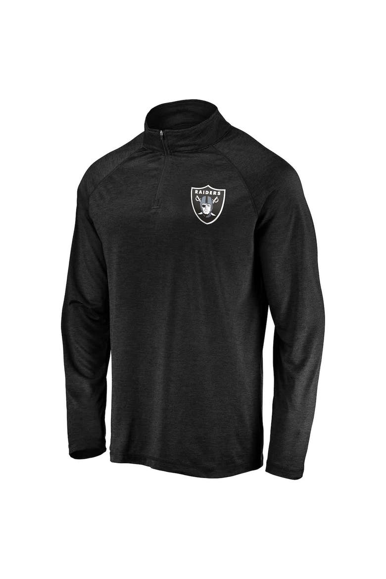 Men's Black Las Vegas Raiders Striated Primary Logo Raglan Quarter-Zip Pullover Jacket, Alternate, color, Black