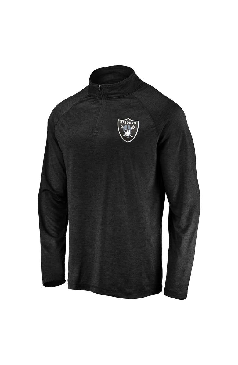 FANATICS Men's Black Las Vegas Raiders Striated Primary Logo Raglan Quarter-Zip Pullover Jacket, Alternate, color, Black