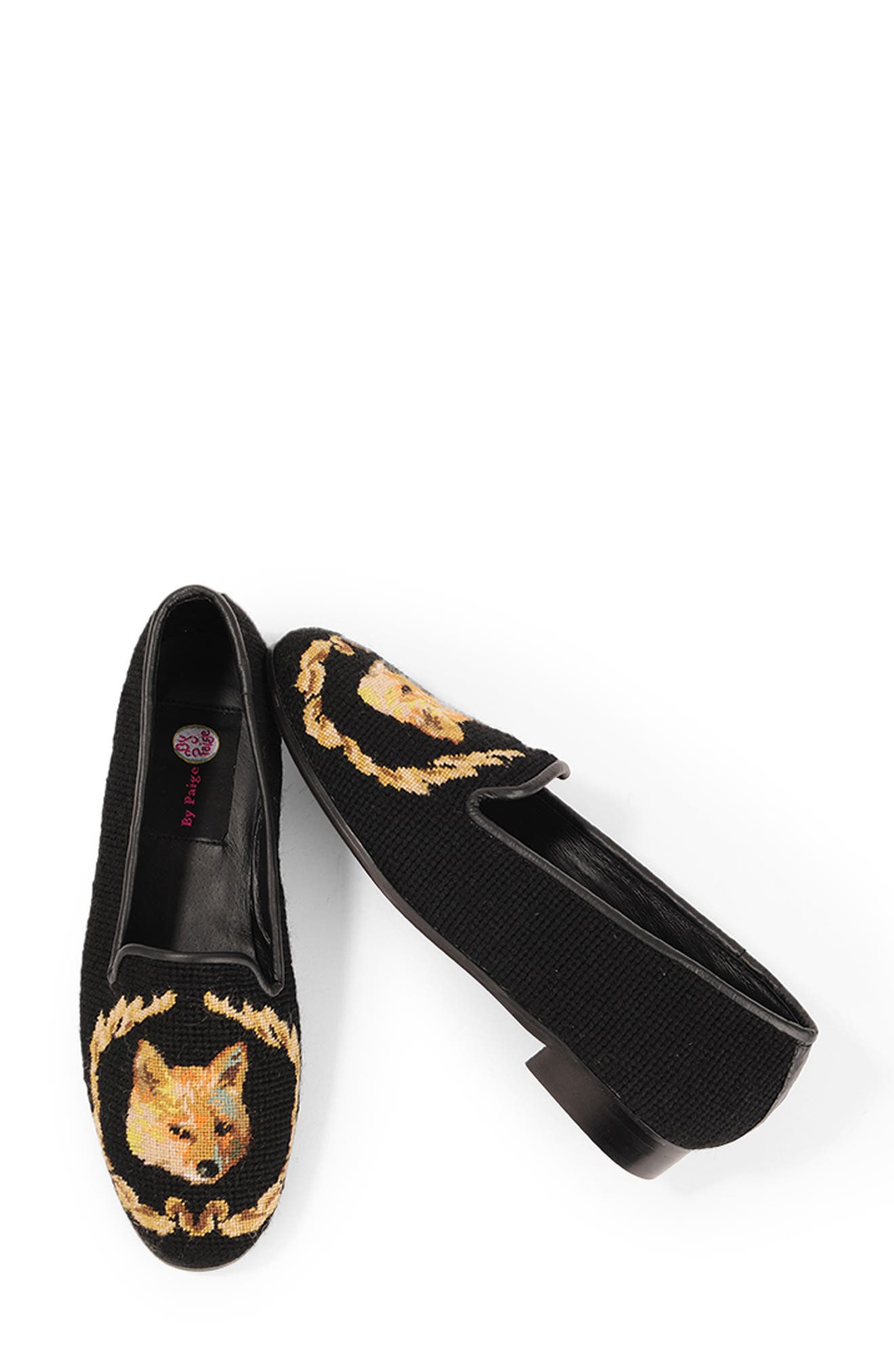 ByPaige Needlepoint Fox & Wreath Flat, Alternate, color, Fox And Wreath - Black