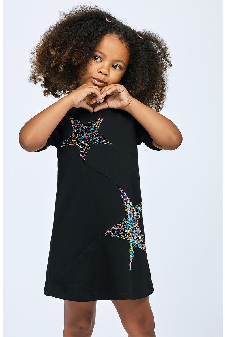 Kids' Sequin Star Shift Dress, Alternate, color, BLACK