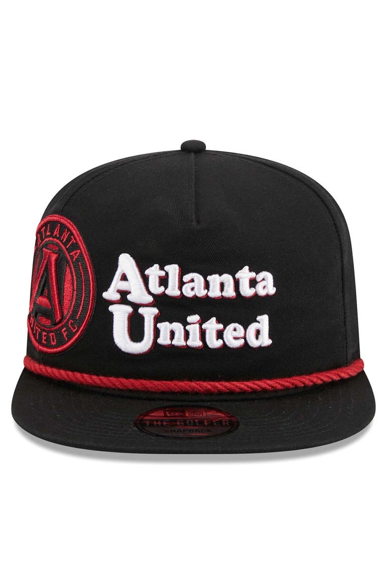 Men's New Era  Black Atlanta United FC Heritage The Golfer Snapback Hat, Alternate, color, Black