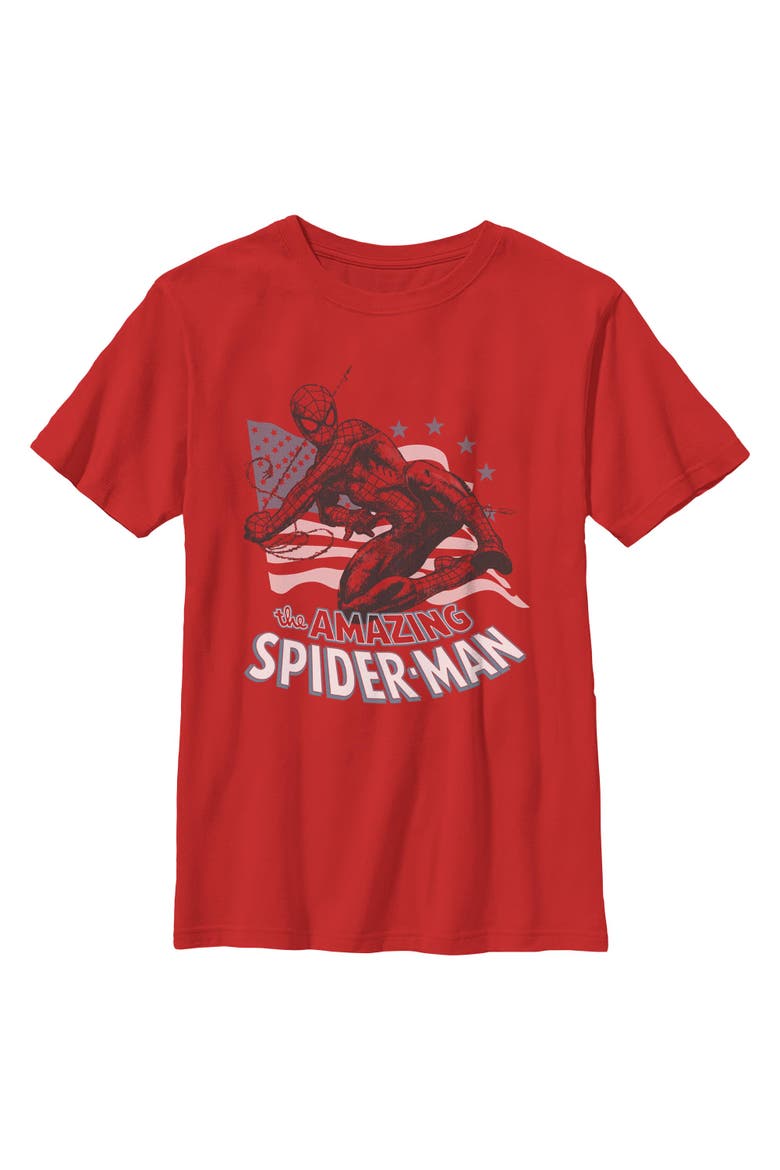 Boy's Marvel Spider-Man The Amazing American Spidey  Graphic T-Shirt, Main, color, Red