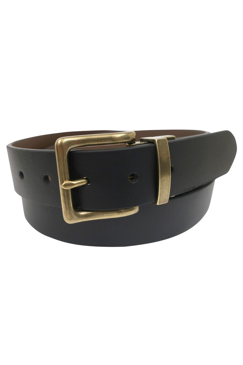 Mens Reversible Cut Edge Leather Belt, Alternate, color, Black