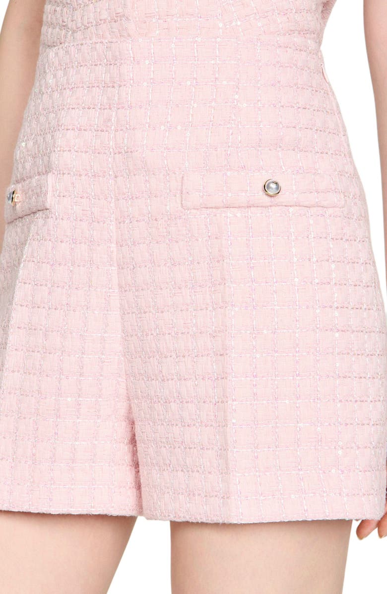 SANDRO Sequin check tweed shorts, Alternate, color, Pink