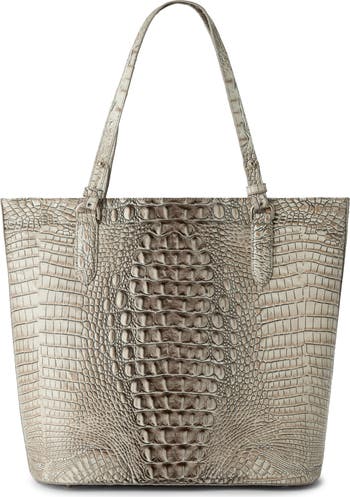 BRAHMIN WHITE hot LEATHER CROC EMBOSSED TOTE BAG