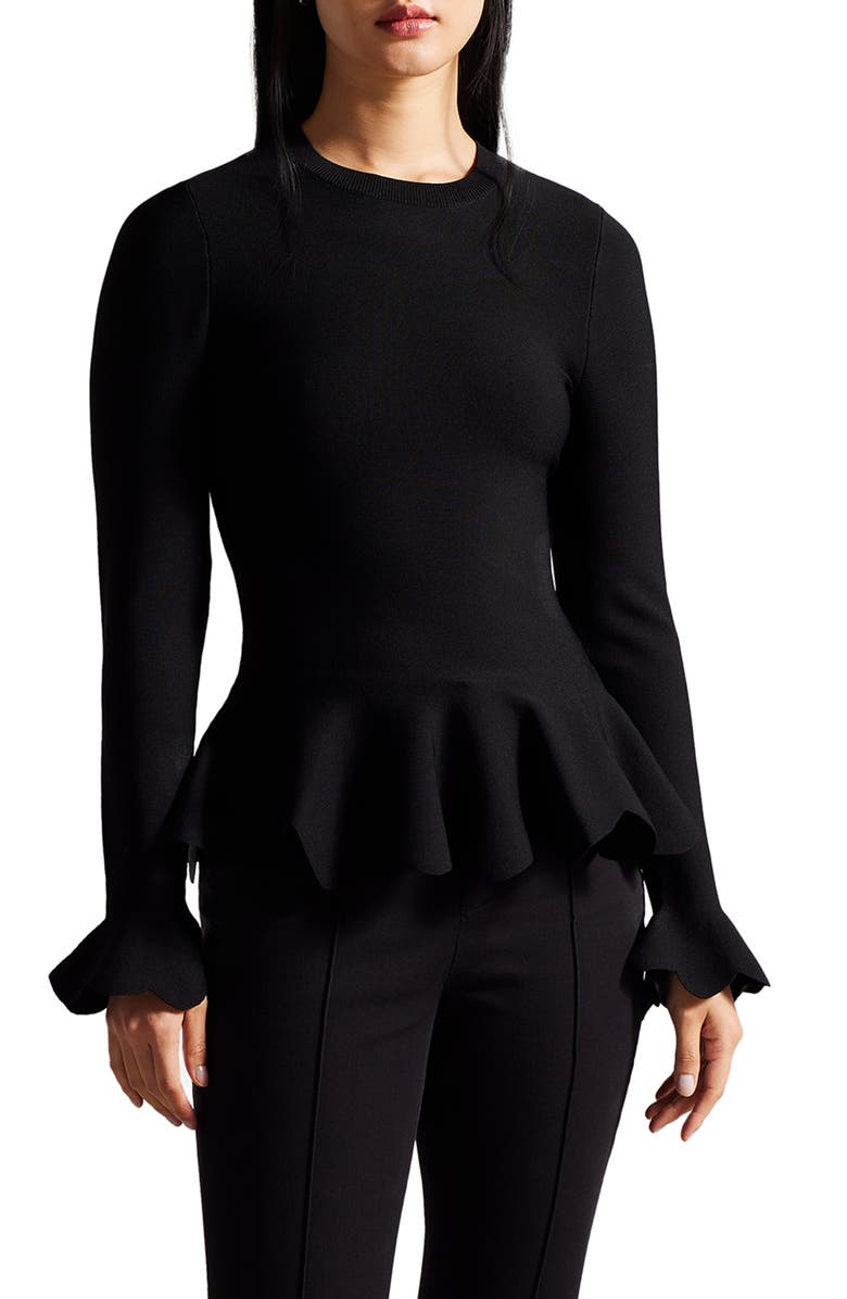 Ted Baker London Lillyyy Long Sleeve Peplum Top, Main, color, 