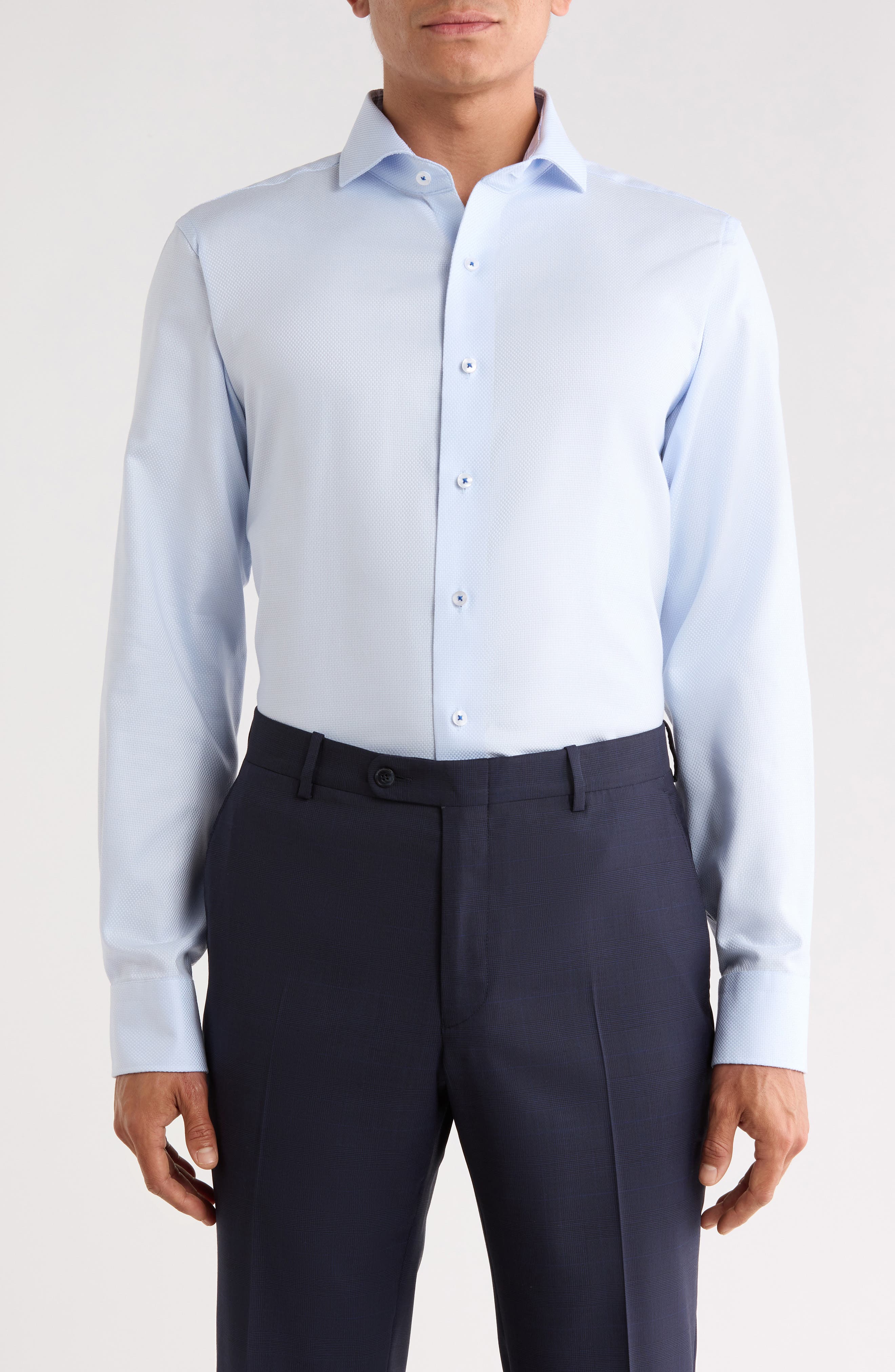 Trim Fit Textured Solid Cotton Dress Shirt