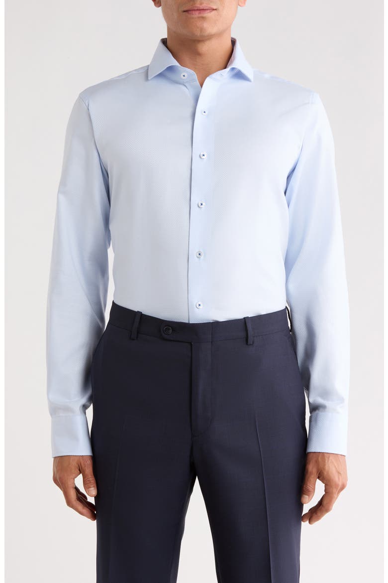 Trim Fit Textured Solid Cotton Dress Shirt, Main, color, ARCTIC BLUE