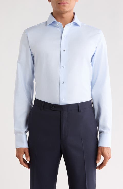 Trim Fit Textured Solid Cotton Dress Shirt