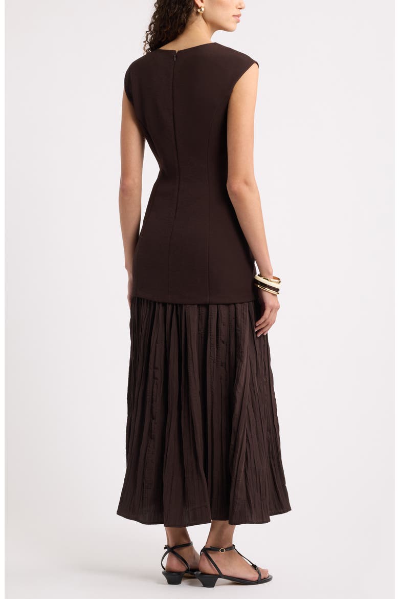 Mixed Media Pleated Dress, Alternate, color, BROWN MOLE