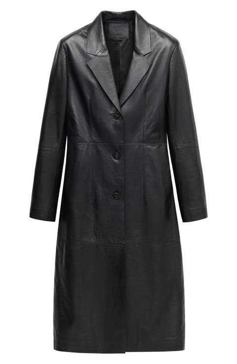 Peak Lapel Leather Coat