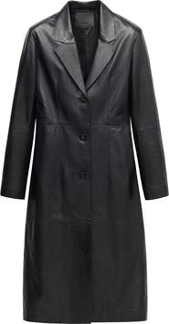 MANGO Peak Lapel Leather Coat