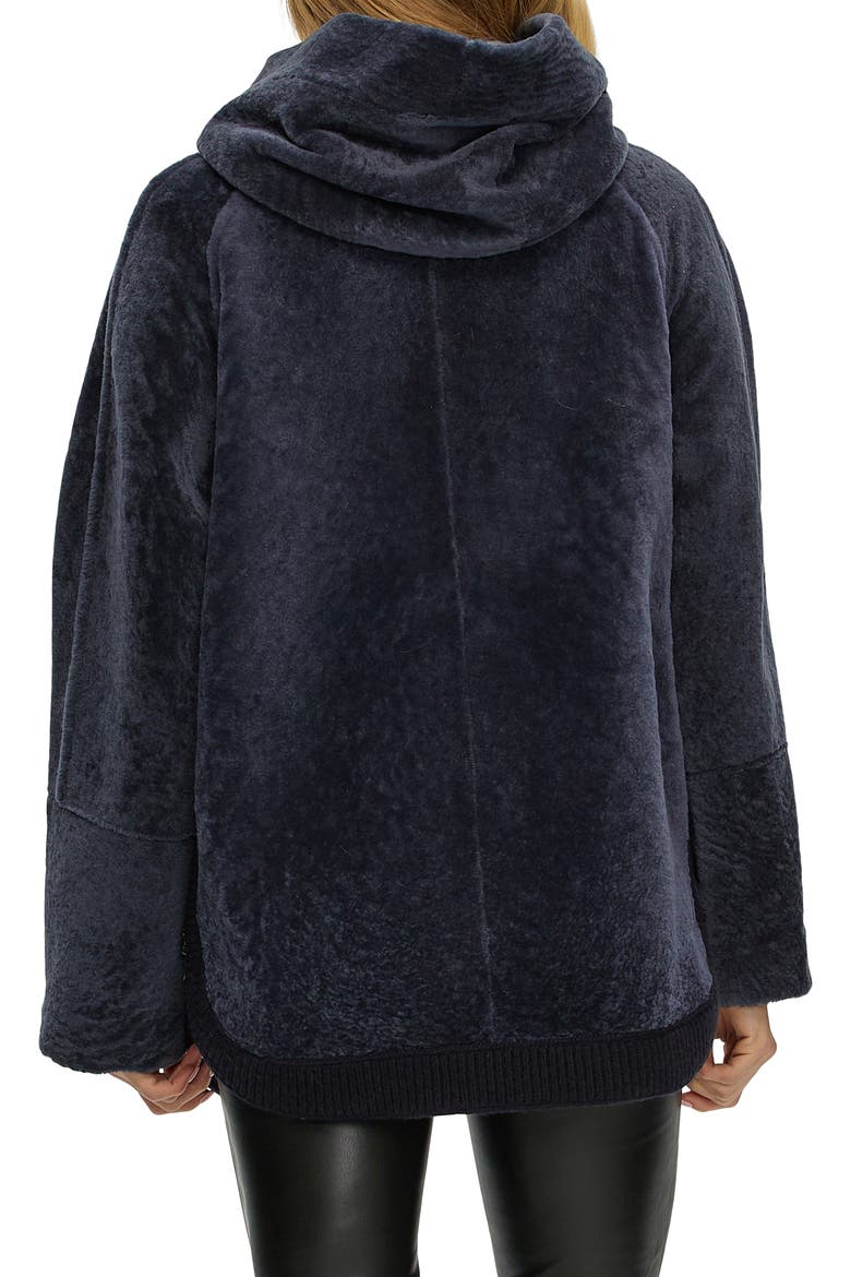 Reversible Textured Genuine Shearling Lamb Zip Parka with Ribbed Hem, Alternate, color, DARK BLUE/DARK BLUE