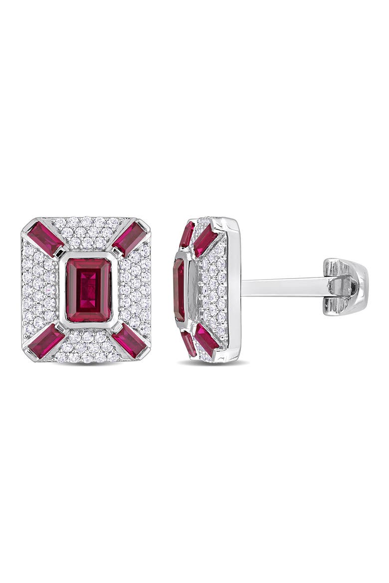Sterling Silver Jewel Embellished Cufflinks, Main, color, RED