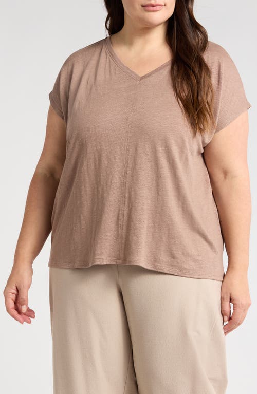Eileen Fisher V-neck Organic Linen T-shirt In Cocoa