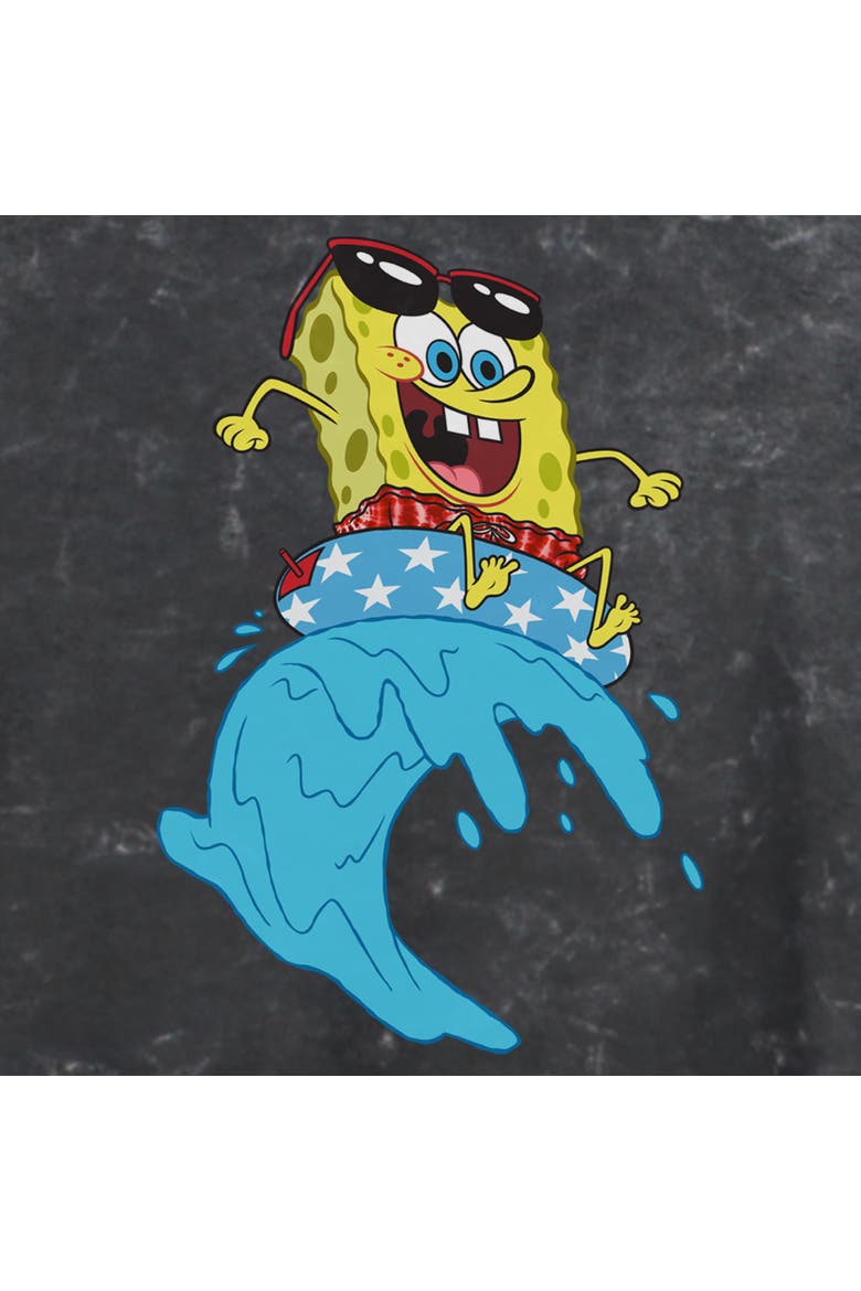 Junior's SpongeBob SquarePants Cool Surfing Waves  Graphic T-Shirt, Alternate, color, Black