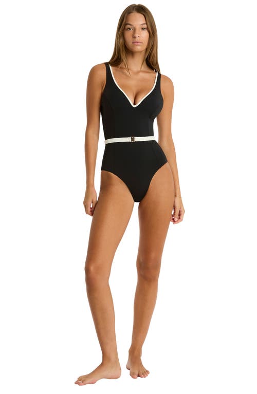 Sea Level Babylon Belted One-piece Swimsuit In Black