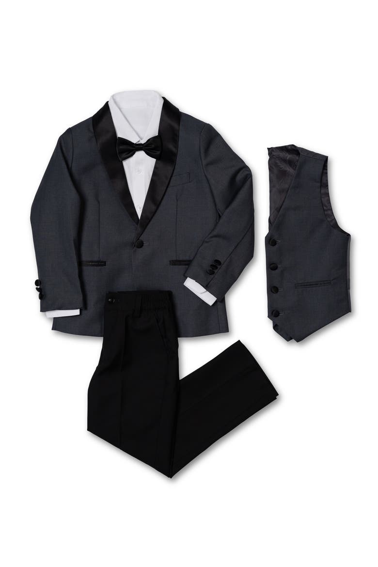 Kids' Love & Angels 5-Piece Slim Fit Tuxedo, Main, color, Charcoal