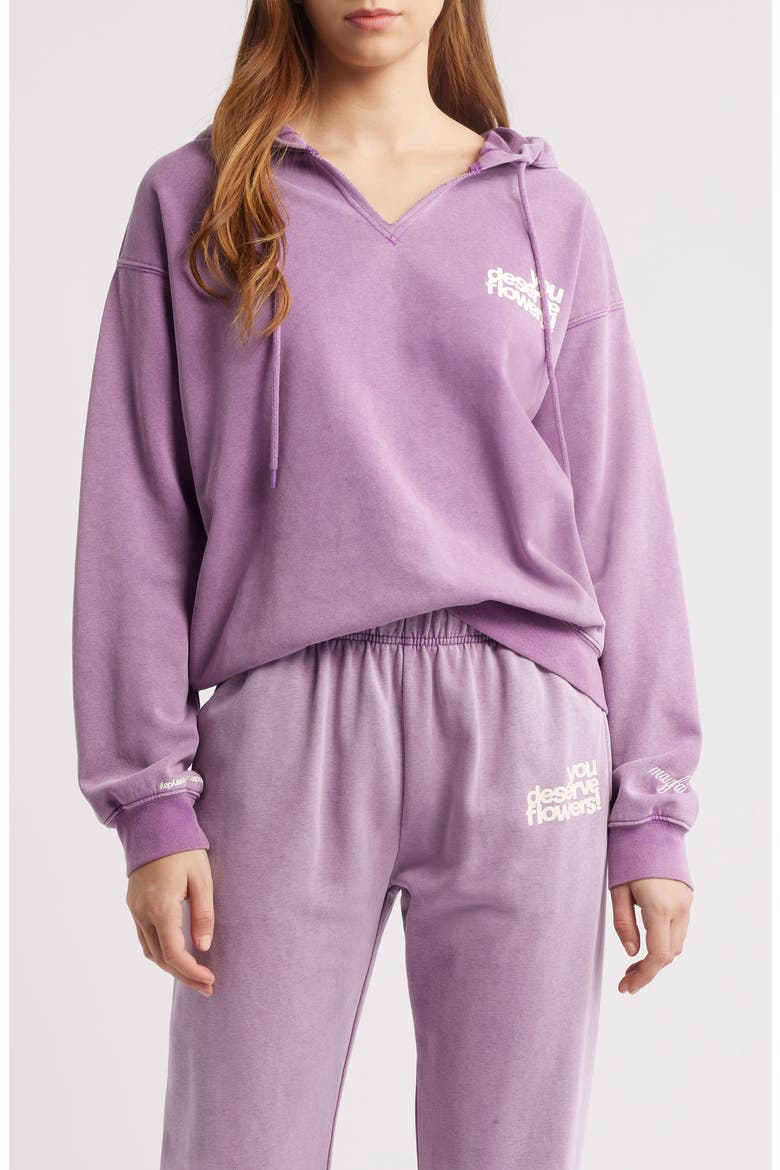 You Deserve Flowers French Terry Graphic Hoodie, Main, color, PURPLE