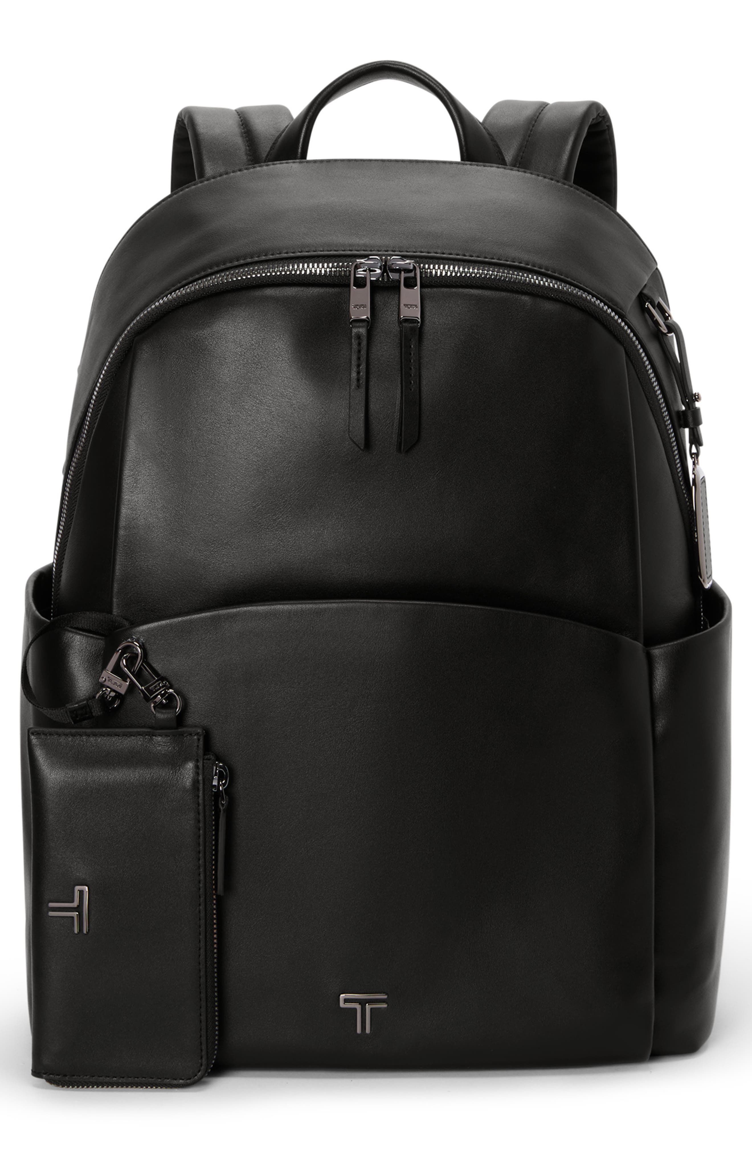 TUMI Raina Large Leather Backpack, Alternate, color, Black/ Gunmetal