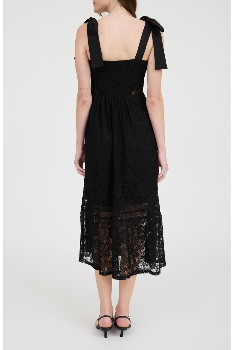 Tie Shoulder Lace Midi Dress, Alternate, color, BLACK