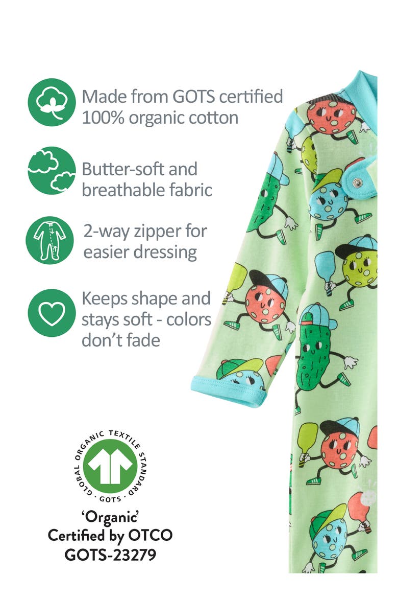 Scout One-Piece Organic Cotton Pajamas, Alternate, color, PICKLE BALLIN'
