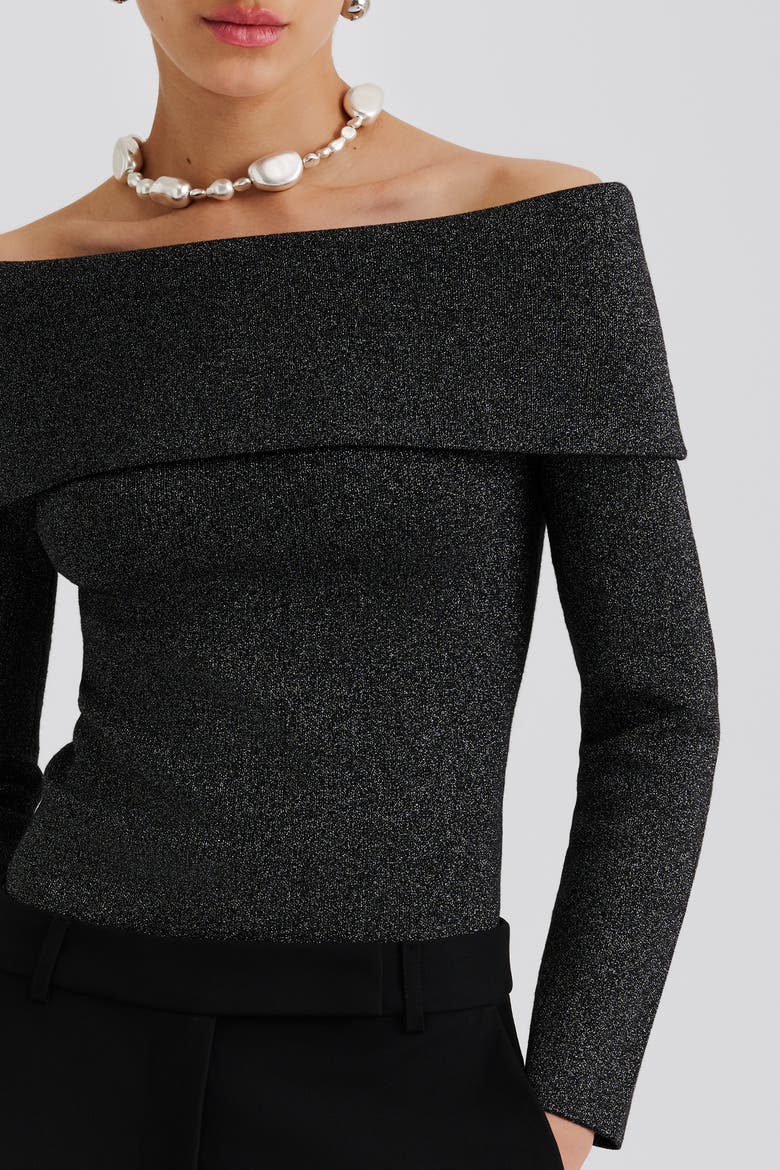 Cirella Knitted Off Shoulder Top, Alternate, color, Black Metallic