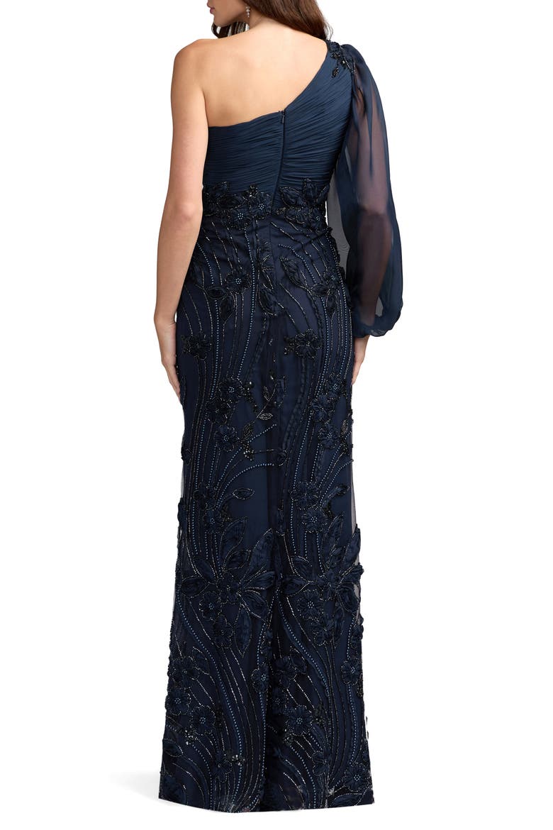 Floral Embroidered Jersey Long Sleeve Gown, Alternate, color, Navy