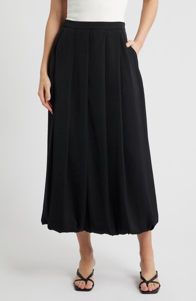 Vince Camuto Pleated Bubble Hem Midi Skirt, Main, color, Rich Black