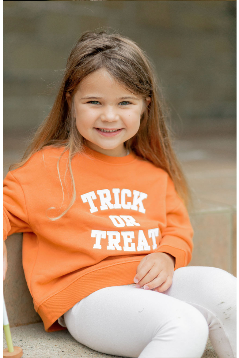 Trick-or-Treat Halloween Sweatshirt, Alternate, color, White/Orange