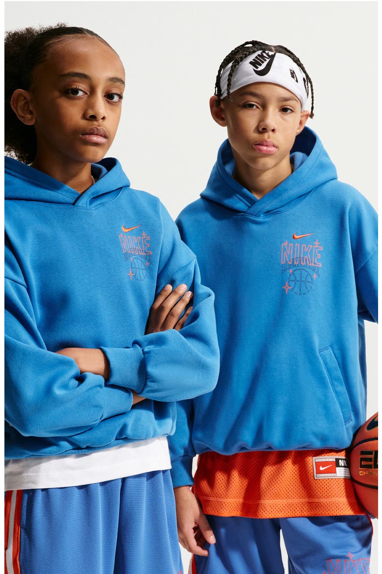 Kids' Basketball Oversize Hoodie, Alternate, color, STAR BLUE/ TURF ORANGE