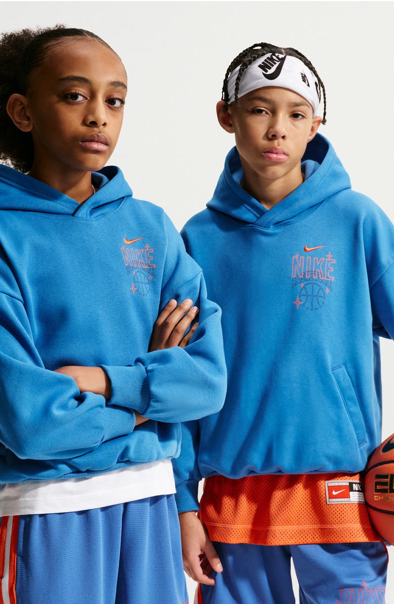 Nike Kids' Basketball Oversize Hoodie, Alternate, color, Star Blue/ Turf Orange