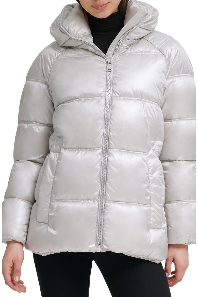 Box Quilted Puffer Jacket with Removable Hood, Alternate, color, SILVER